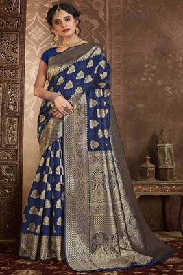 Blue woven cotton silk saree with blouse 1