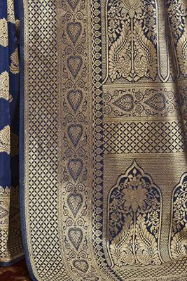 Blue woven cotton silk saree with blouse 3