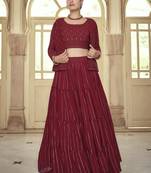 Maroon sequins, thread embroidered georgette stitched lehenga
