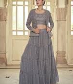 Grey hand work, gota and thread Embroidered georgette Stitched Lehenga