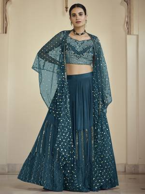 Rama green sequins and thread Embroidered crepe Stitched Lehenga 1