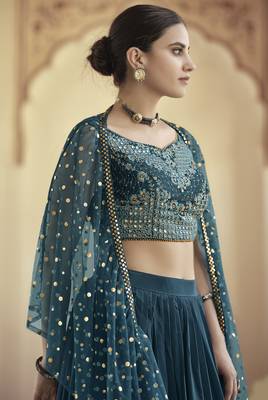 Rama green sequins and thread Embroidered crepe Stitched Lehenga 2