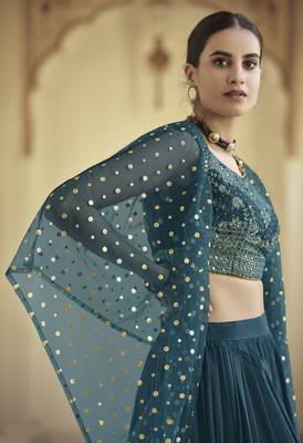 Rama green sequins and thread Embroidered crepe Stitched Lehenga 3