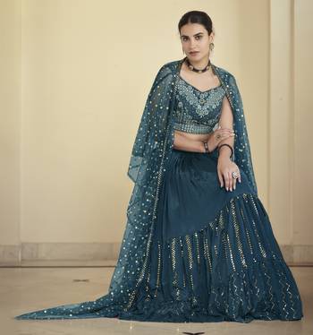 Rama green sequins and thread Embroidered crepe Stitched Lehenga 4