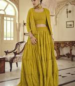 Mustard sequins and thread Embroidered georgette Stitched Lehenga