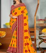 Orange printed georgette saree with blouse