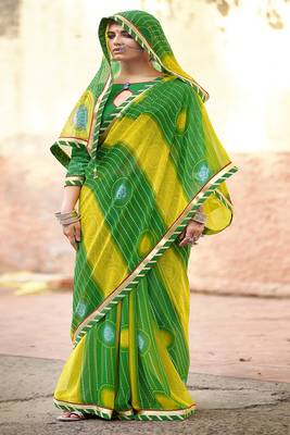 Green printed pure georgette saree with blouse 1