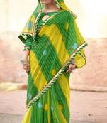 Green printed pure georgette saree with blouse