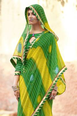 Green printed pure georgette saree with blouse 2