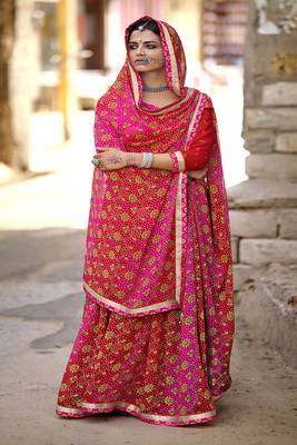 Pink printed pure georgette saree with blouse 1
