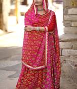 Pink printed pure georgette saree with blouse
