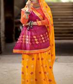 Yellow printed pure georgette saree with blouse