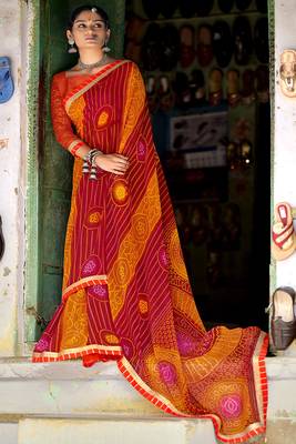 Maroon printed pure georgette saree with blouse 1