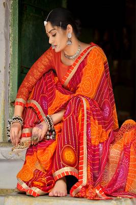 Maroon printed pure georgette saree with blouse 2
