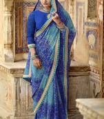 Blue printed pure georgette saree with blouse