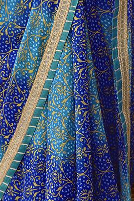 Blue printed pure georgette saree with blouse 3