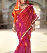 Pink printed pure georgette saree with blouse