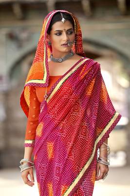 Pink printed pure georgette saree with blouse 2