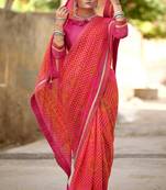 Pink printed pure georgette saree with blouse