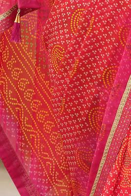 Pink printed pure georgette saree with blouse 3