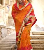 Orange printed pure georgette saree with blouse