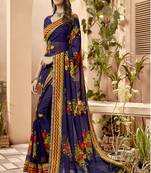 Blue printed georgette saree with blouse