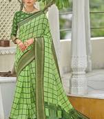 Green printed pure cotton saree with blouse