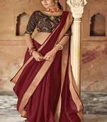Dark red plain jute cotton saree with blouse