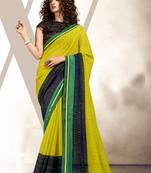 Lime printed pure chiffon saree with blouse