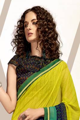 Lime printed pure chiffon saree with blouse 2