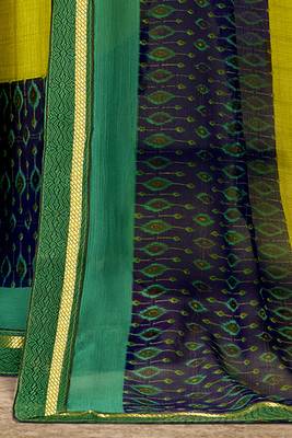 Lime printed pure chiffon saree with blouse 3