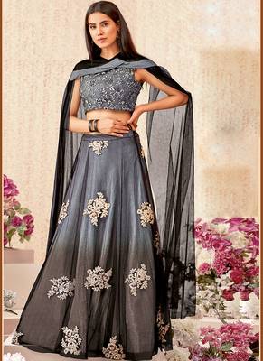Grey thread embroidery net stitched lehenga 1