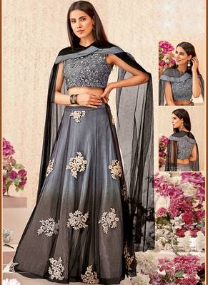 Grey thread embroidery net stitched lehenga 2