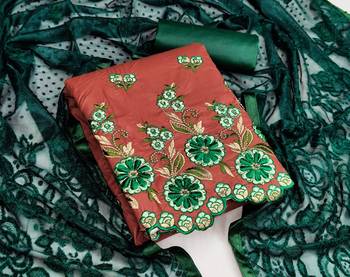 Heavy Cotton With Embroidery + Diamond Work Salwar Kameez Unstitched 1