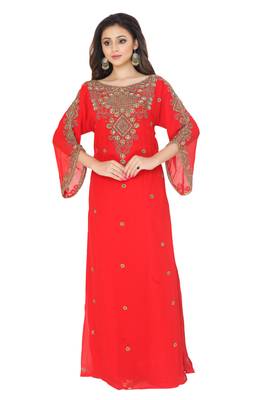 Red Stone Zari Work Gerogette 1