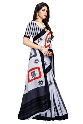 Off white printed crepe saree with blouse 1
