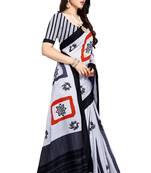 Off white printed crepe saree with blouse