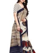 Beige printed crepe saree with blouse