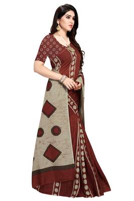 Brown printed crepe saree with blouse 1