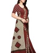 Brown printed crepe saree with blouse