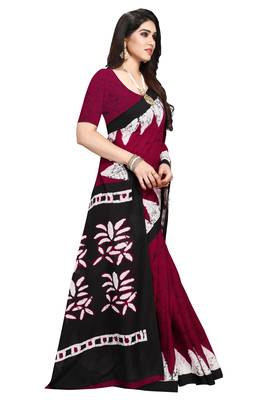 Maroon printed crepe saree with blouse 1