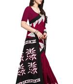 Maroon printed crepe saree with blouse