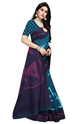 Blue printed crepe saree with blouse 1