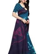 Blue printed crepe saree with blouse