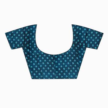 Blue printed crepe saree with blouse 3