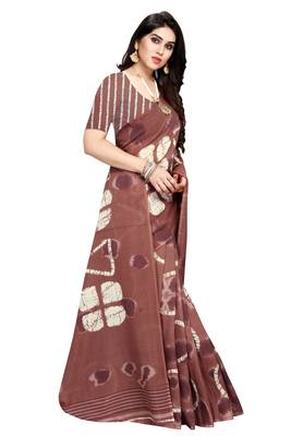 Brown printed crepe saree with blouse 1