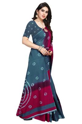 Blue printed crepe saree with blouse 1