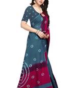 Blue printed crepe saree with blouse