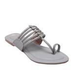 La Savie Grey Women Kolhapuri One Toe Flats