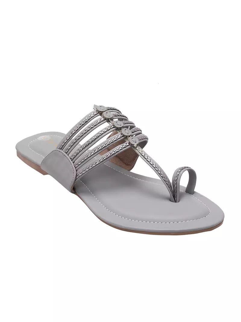 La Savie Grey Women Kolhapuri One Toe Flats